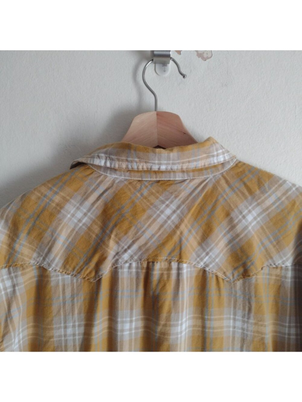 Levi's Mens Western Shirt XL Yellow Plaid Pearl Snap Dual Pocket - Picture 9 of 11